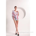 Open Front Stripe Short Sleeve Kimono